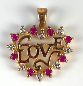 Sterling Silver Vermeil Ruby and Diamond Love Heart Necklace Pendant