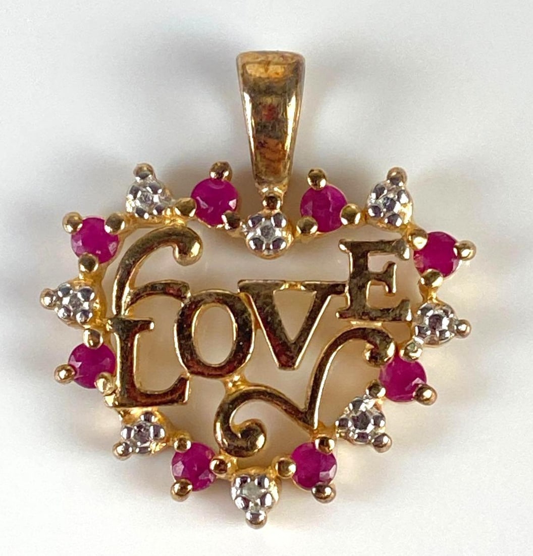 Sterling Silver Vermeil Ruby and Diamond Love Heart Necklace Pendant (1 of 2)