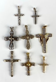 Group of 8 Sterling Silver Cross Necklace Pendants