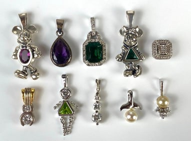 Group of 10 Sterling Silver Necklace Pendants