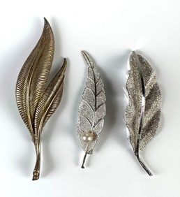 Group of 3 Sterling Silver Leaf Brooches