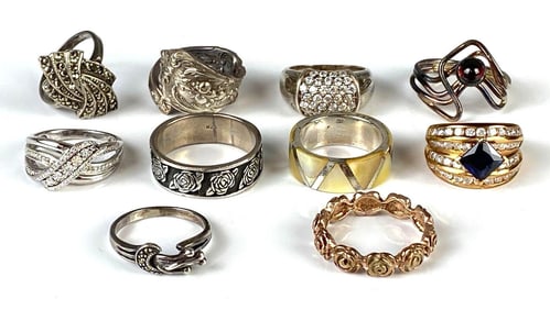 Group of 10 Sterling Silver Rings