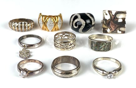 Group of 10 Sterling Silver Rings