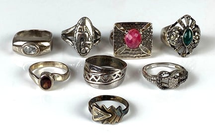 Group of 8 Sterling Silver Rings