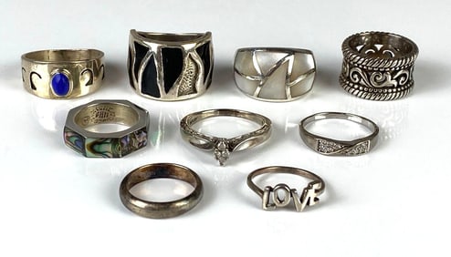 Group of 9 Sterling Silver Rings