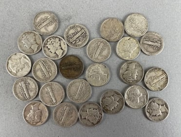 Group of 24 Mercury Silver Dimes