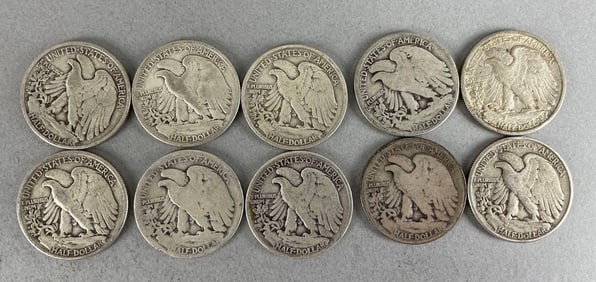 Group of 10 Walking Liberty Silver Half Dollars