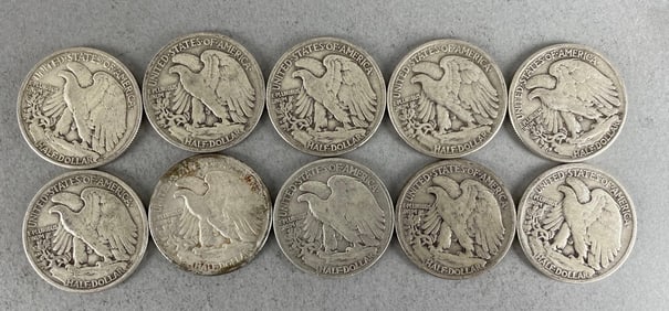 Group of 10 Walking Liberty Silver Half Dollars
