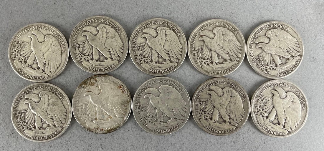 Group of 10 Walking Liberty Silver Half Dollars (1 of 2)