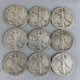 Group of 9 Walking Liberty Silver Half Dollars