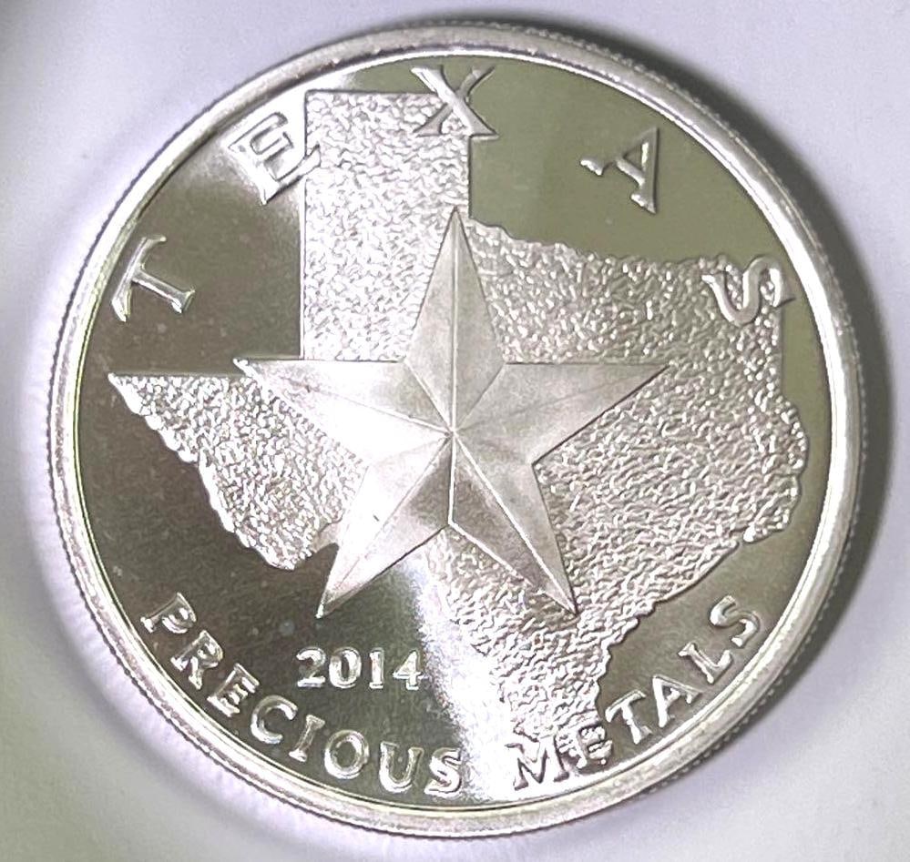 2014 Texas Precious Metals .999 Fine Silver Round: 2014 Texas Precious Metals .999 Fine Silver Round