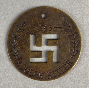 1943 WW2 German Brass Cut-Out Adolph Hitler Token