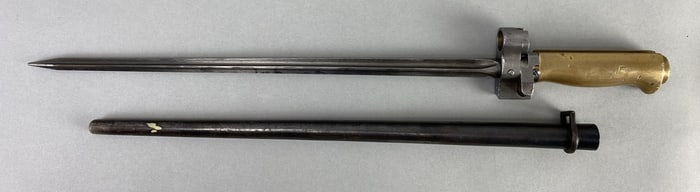 French WWI Lebel Brass Handle Bayonet with Steel Scabbard