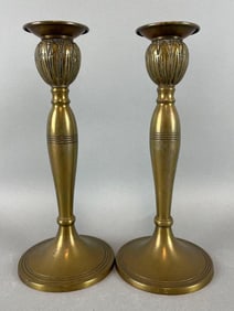 Antique Pair of Bradley and Hubbard Brass Candlestick