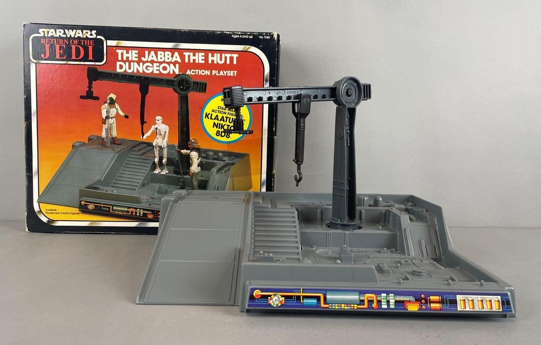 1983 Kenner Star Wars Return of the Jedi Jabba the Hutt Dungeon Action Playset: Return of the Jedi, includes original instructions, does not include figures. Original packaging measures 11 x 13 1/4 x 3 inches