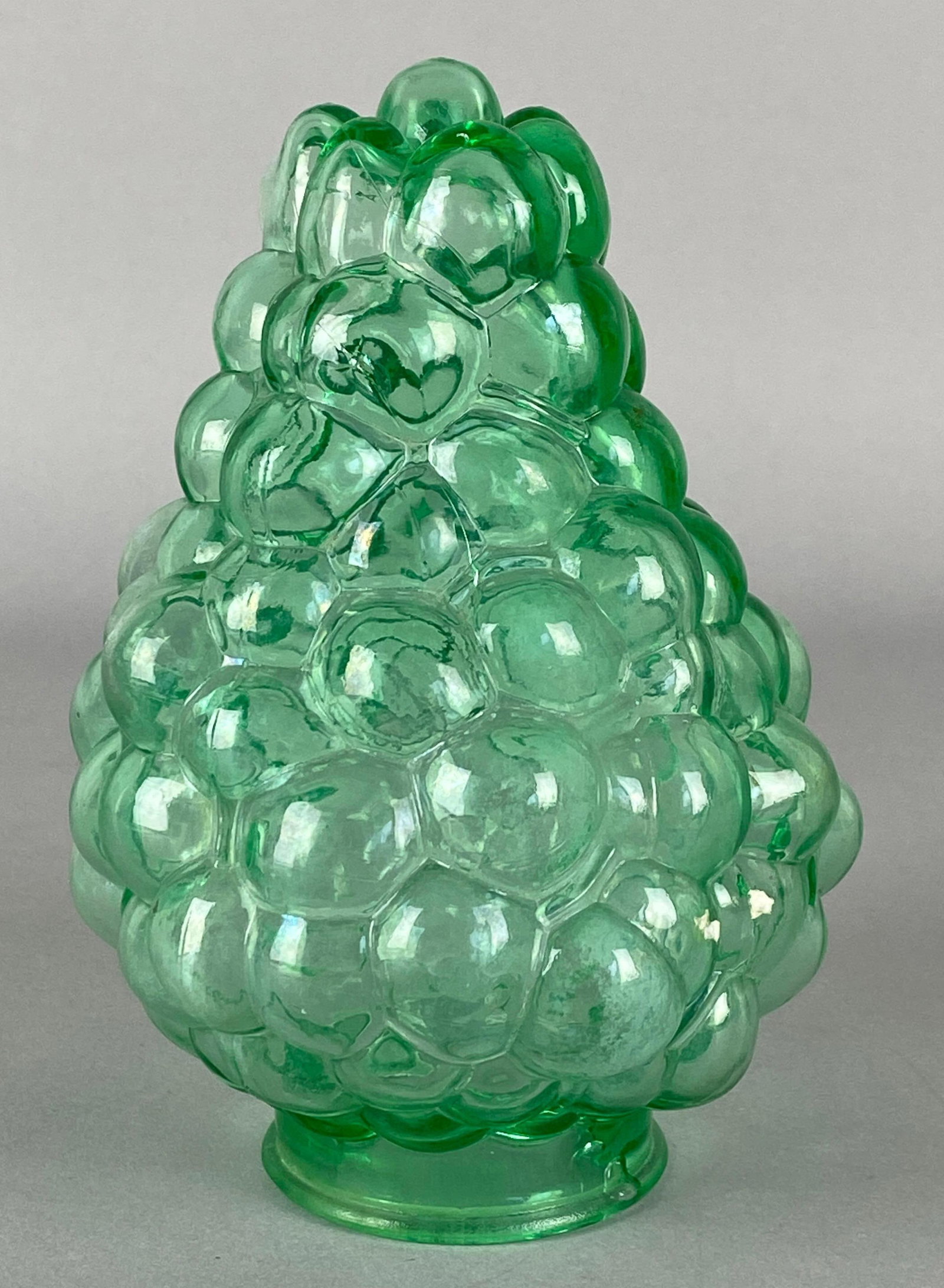 Antique Grape Cluster Vaseline Glass Lamp Shade: UV reactive, measures 6 x 4 inches, 2 1/4 inch fitter