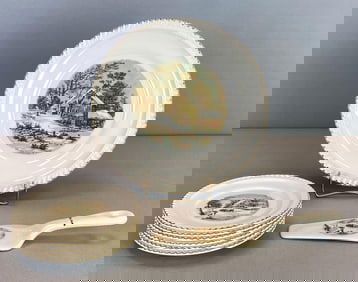Set of Currier and Ives Harkerware Porcelain Dinnerware