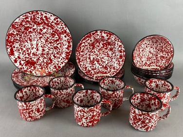 Group of 24 Enamel Spatter Ware Set