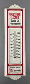 Vintage Galesburg Electric Supply Co. Metal Advertising Thermometer