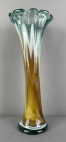 Vintage Amber and Blue/Green Swirl Art Glass Vase