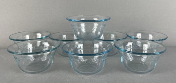 Set of 8 Vintage Fire King Sapphire Blue Philbe Glass Custard Dishes