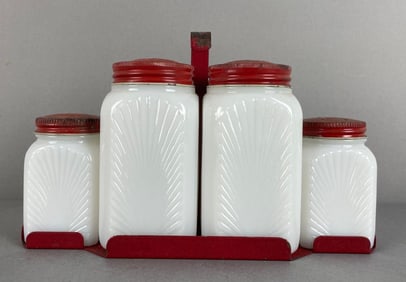 Set of Vintage Milk Glass Spice Jars