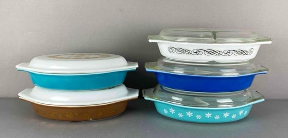Group of 5 Pyrex Split Casserole Glass Dishes