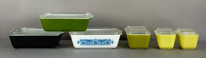 Group of 6 Pyrex Refrigerator Glass Dishes