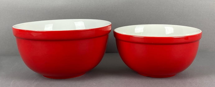 Set of 2 Halls Red Pottery Nesting Mixing Bowls