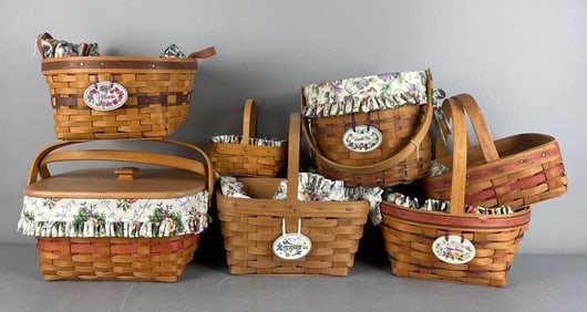 Group of Longaberger Baskets with Floral Liners