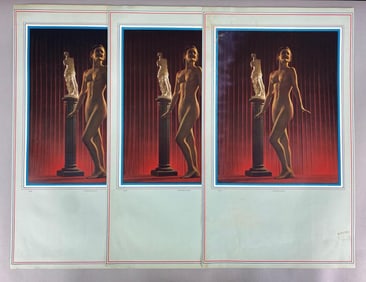 Group of 3 Vintage Pinup Nude Woman Art Calendar Prints