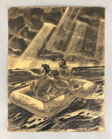 Artist Signed Lost At Sea Charcola on Paper