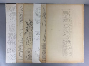 Group of 6 Vintage Rough Sketched Coalinga California Event Posters