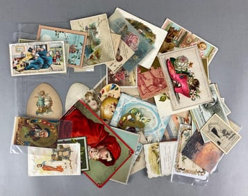 Group of Antique Advertising Trade Cards And More