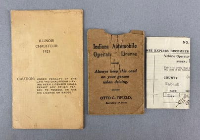 Group of Antique Illinois and Indiana License Documents