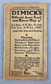 Antique Dimmicks Offical Auto Trail and Route Map of Kansas City To The Gulf