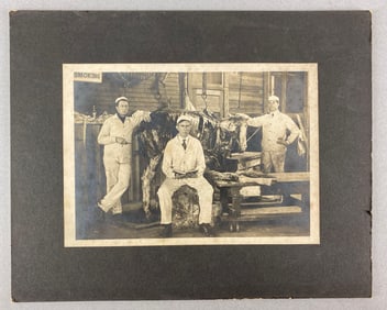 Antique Butchers Posing with Carcass Photograph