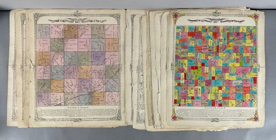 Group of Antique Madison County Illinois Farm Maps