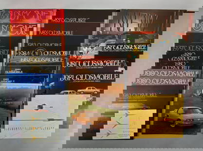 Group of Oldsmobile Dealership Advertising Brochures: Inclufes 1983 Cutlass lineup, 1985 lineup, 1981 omega and more, largest measures 12 x 10 inches