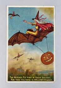 Flying Witch Halloween Postcard