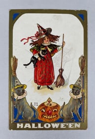 Embossed Witch Halloween Postcard