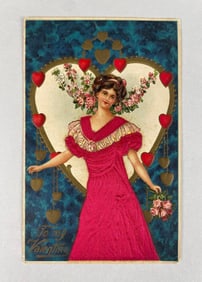 Woman with Heart Valentines Day Postcard