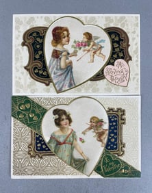 Postcards - 2 Winsch Silk Heart Valentine