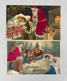 Postcards - 2 Silk Santa Christmas