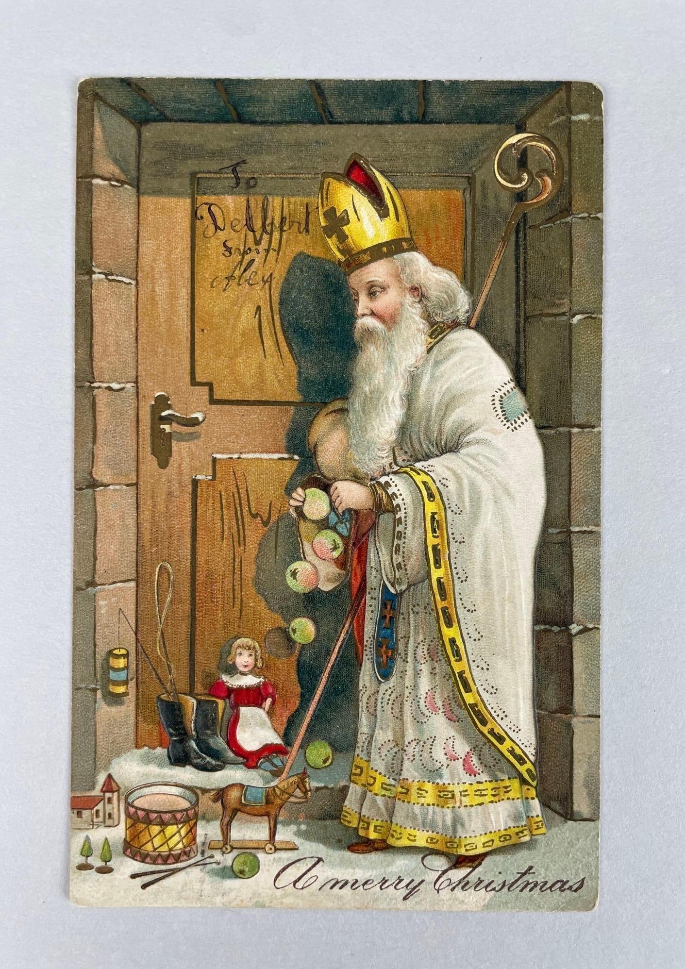White and Gold Robe Santa Claus Postcard (1 of 2)