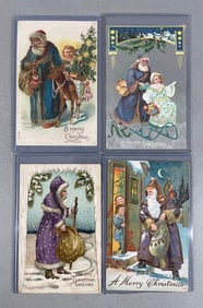 Postcards - 4 Colored Suit Santa