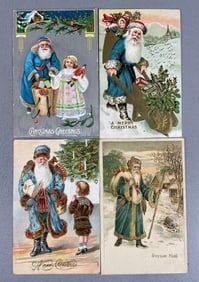 Postcards - 4 Blue Suit Santa