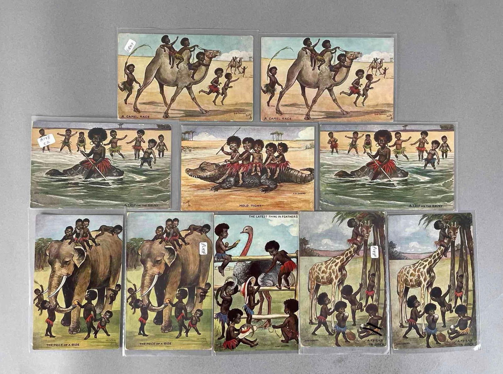 Postcards- 10 Tuck Happy Little Coons: Series VI, signed Sanford