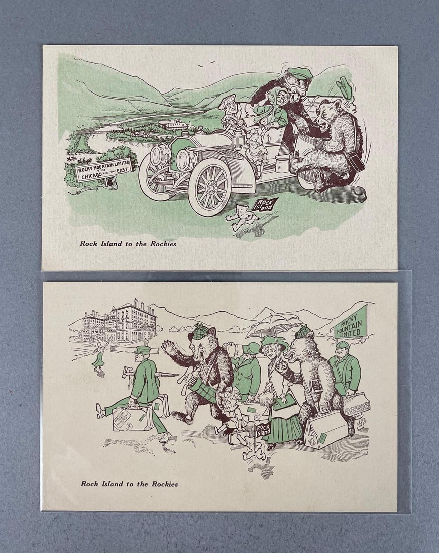 Postcards - 2 Rock Island Railroad Advertising: Bears, Rockies
