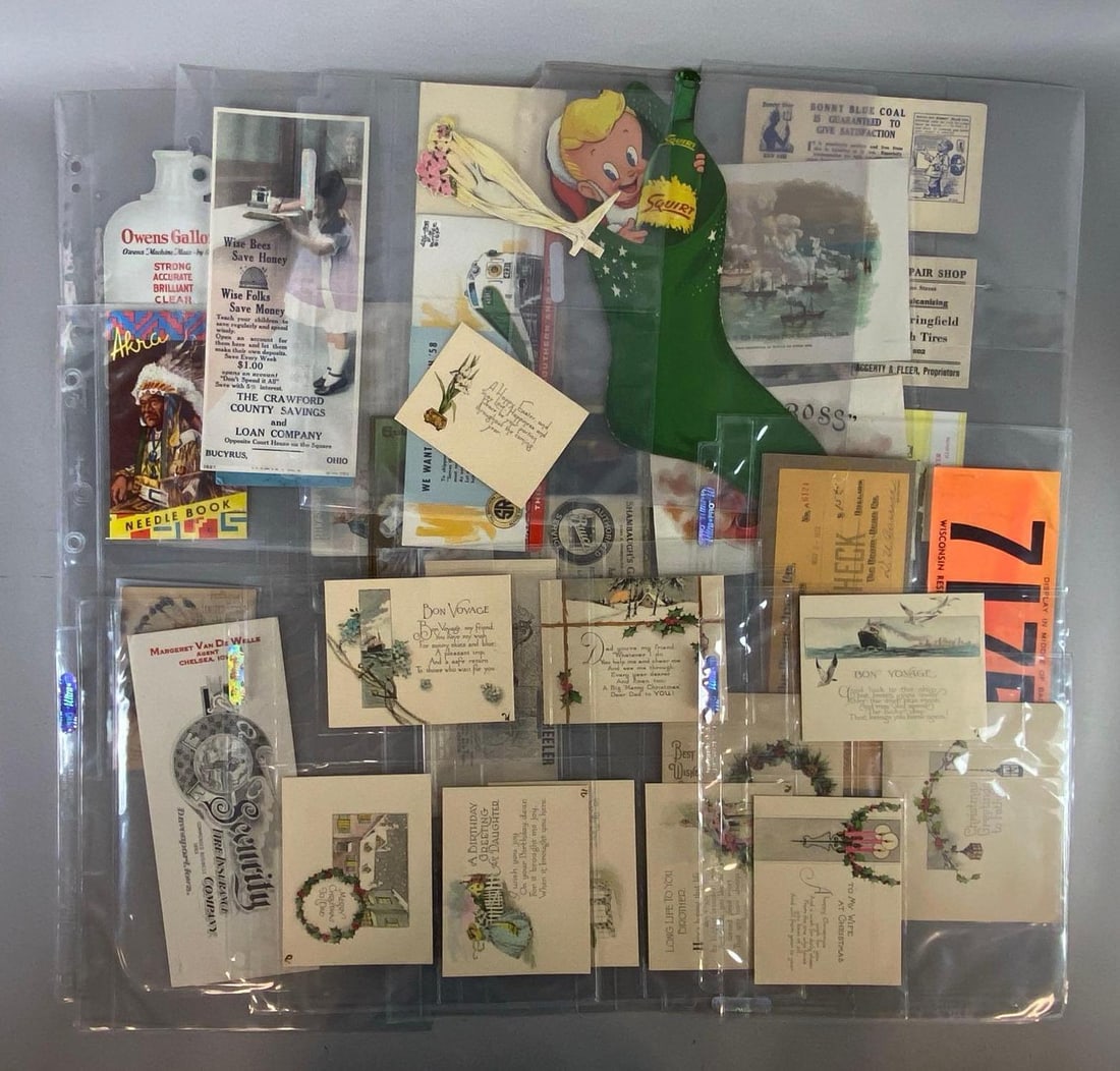 Group of Advertising Ephemera and More: Includes blotters, needle book, hunting tag, and more, Includes Squirt, Owen’s Gallons, United Cigar Stores, and more.